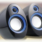 A pair of audio speakers for a computer