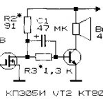 Circuit of a simple low-frequency amplifier with two transistors